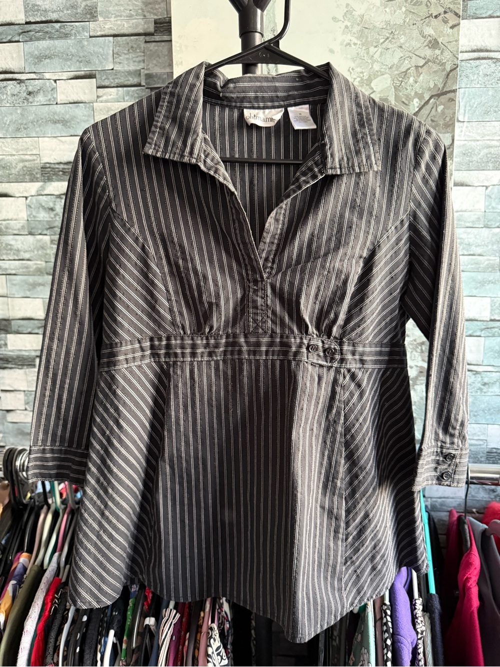 Oh! Mamma Black Pinstripe Collared Blouse